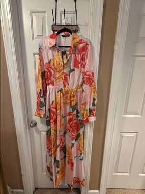 Floral Button-Front Maxi Dress in Pink and Yellow